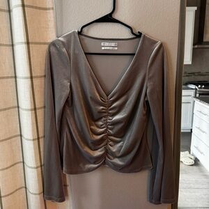 Urban Outfitters Silver Gray Velvet Bell Sleeve Top